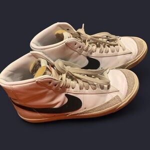 Nike White and Black Mid-Top Sneakers with Tan Accents